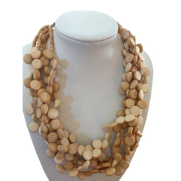 Multistrand Natural Wood Beaded Necklace With Adjustable Lobster Clasp - Picture 1 of 8